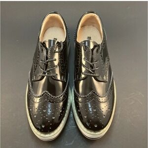 Dadawen Women's Black Leather Platform Oxford Wing Tips Lace Up Size 41/9
